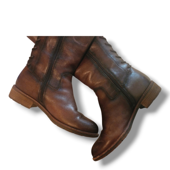 Sofft Sharnell II, Brown Leather Knee-High Boots, zip and tie - Picture 12 of 13